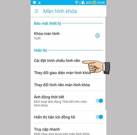 Chọn cài đặt trình chiếu